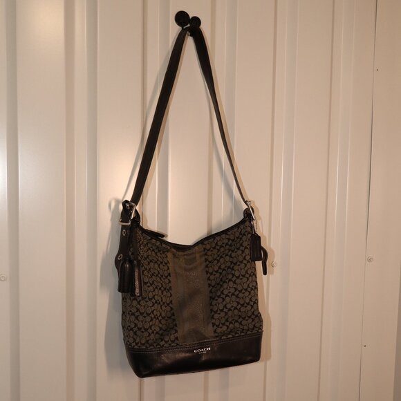 Coach Legacy Signature Stripe Duffle Shoulder Bag Black Gray D1271-19918 Adjust - Picture 2 of 12